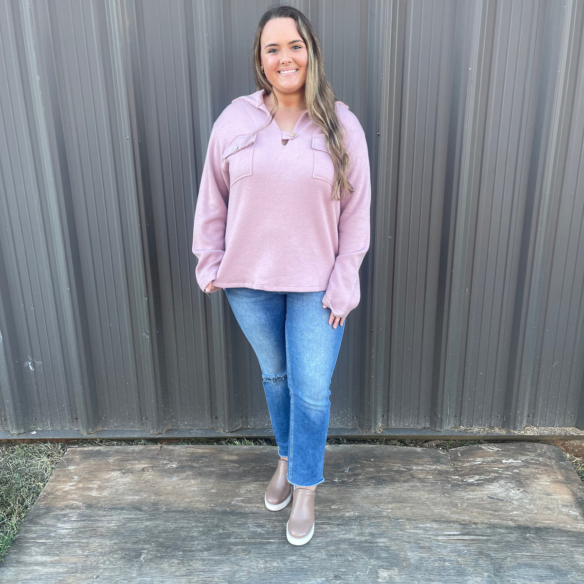 PINK FLEECE COLLAR TOP