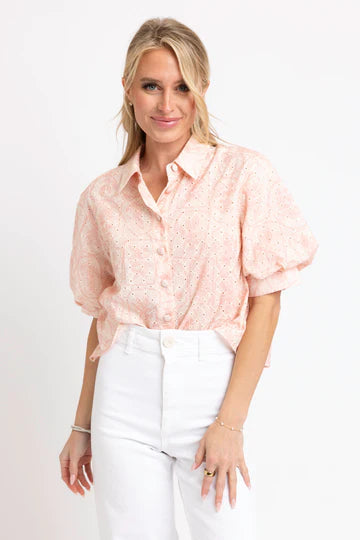 EYELIT BUTTON PUFF SLV TOP