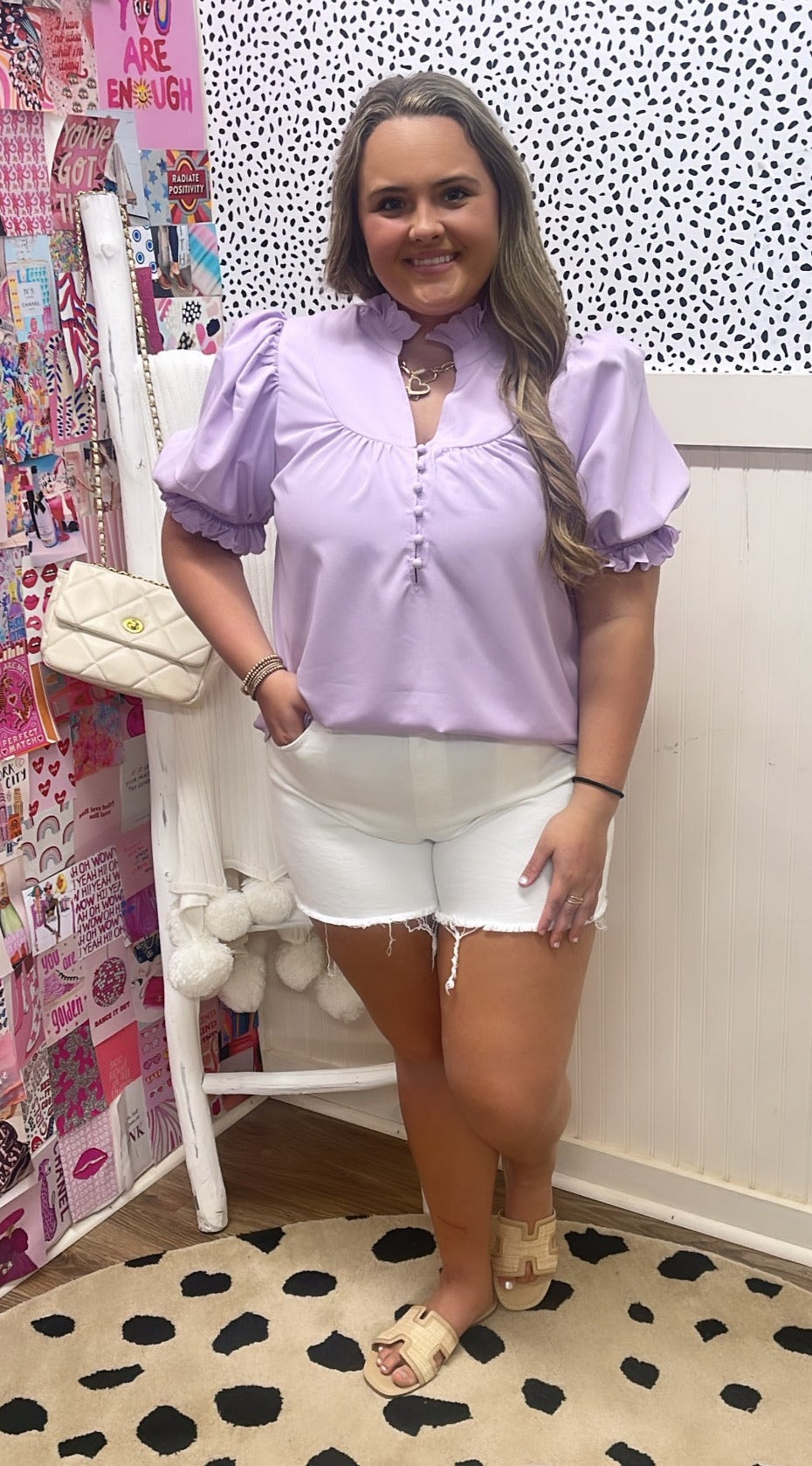 LAVENDER RUFFLE FRILL PUFF SLV TOP