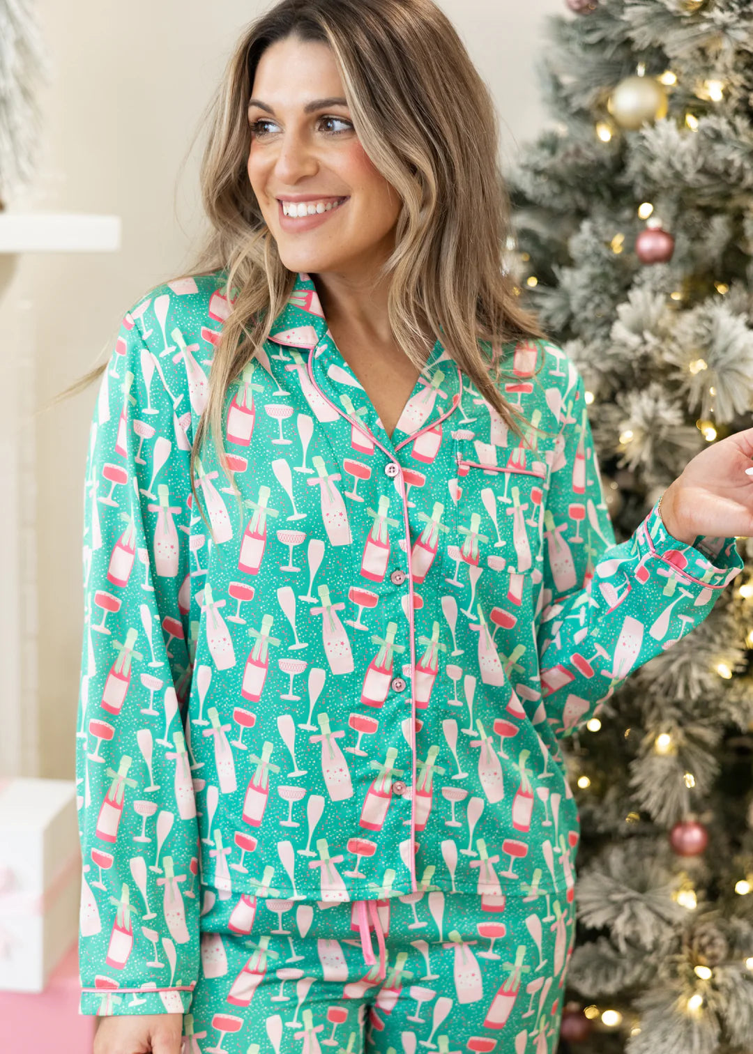 CHARLOTTE SATIN BUBBLY & BRIGHT PANT SET PAJAMAS