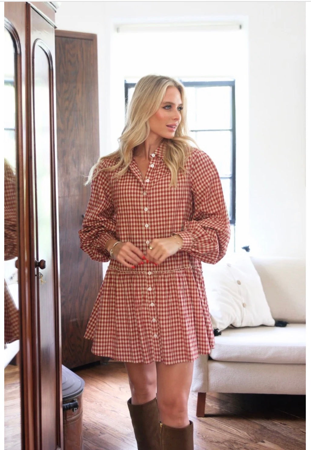 RED FLANNEL RUFFLE DRESS