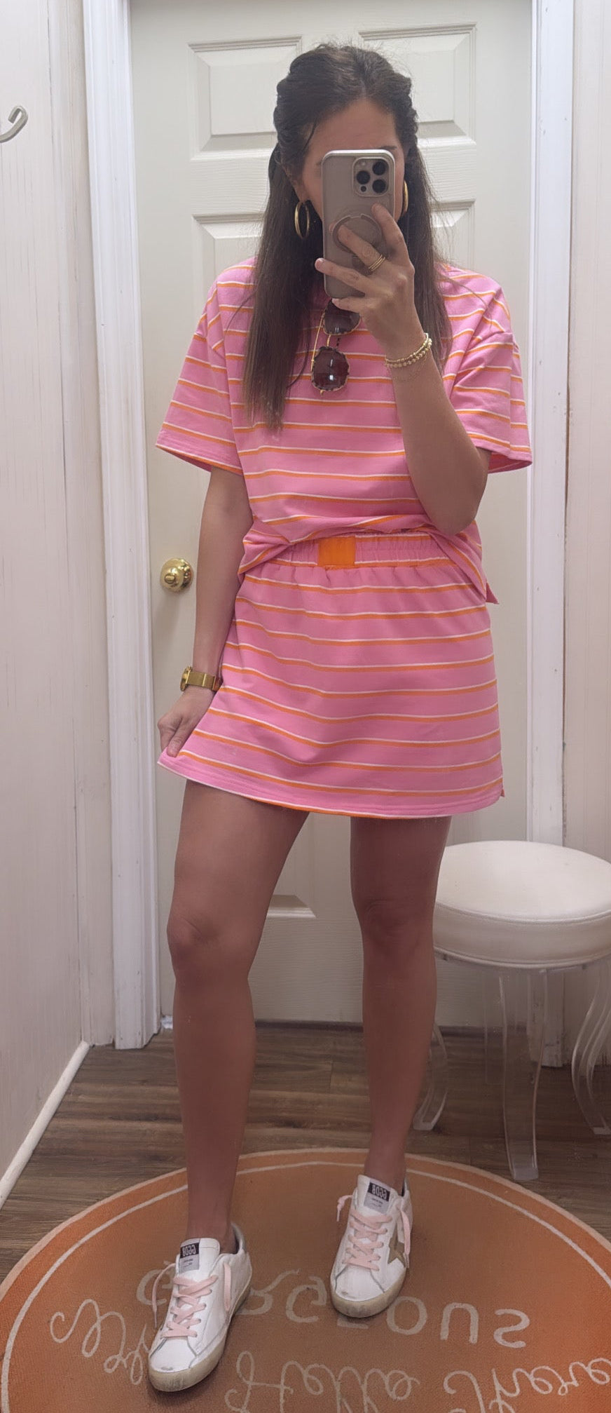 PINK & ORANGE STRIPED SKORT