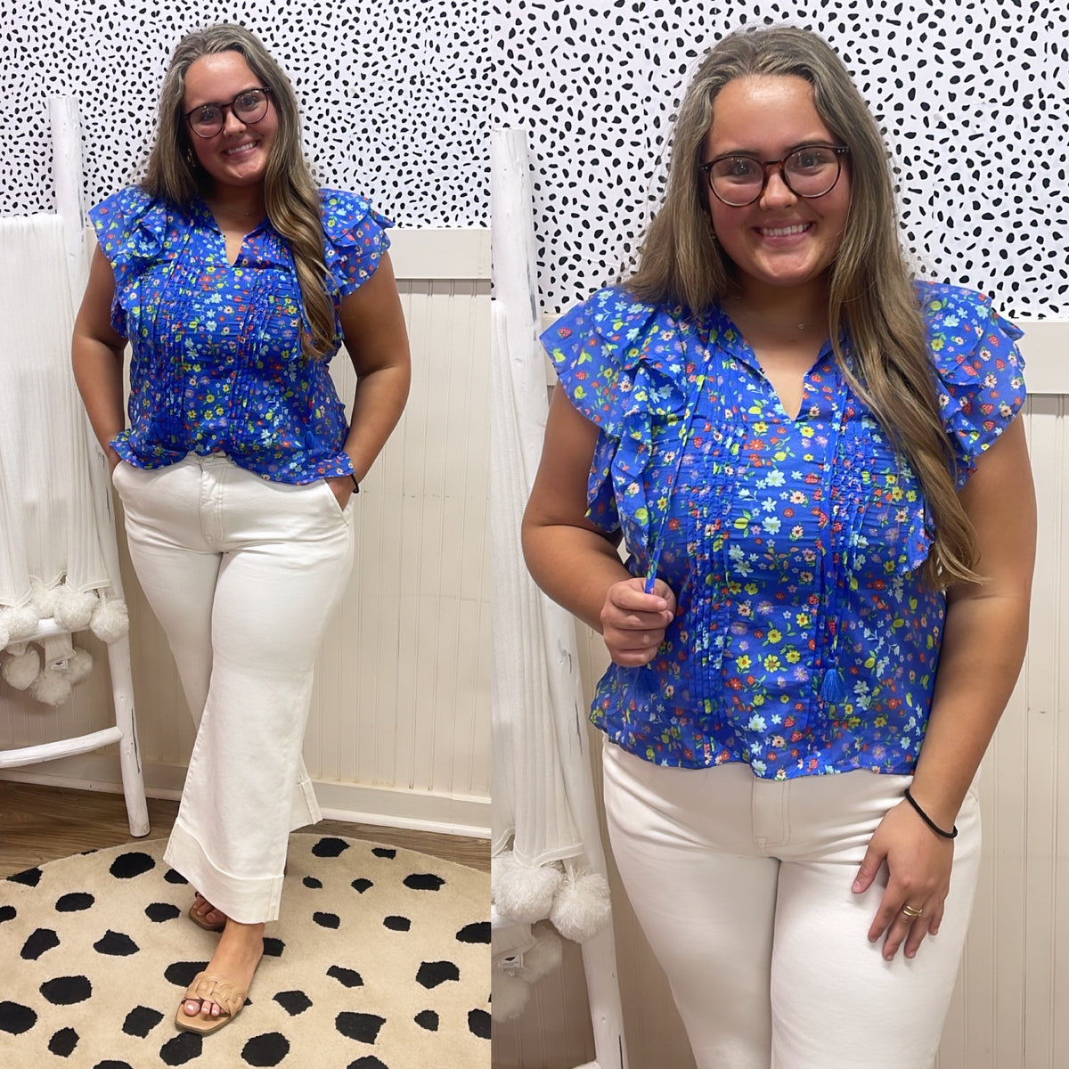 BLUE SUMMER VNECK RUFFLE TOP