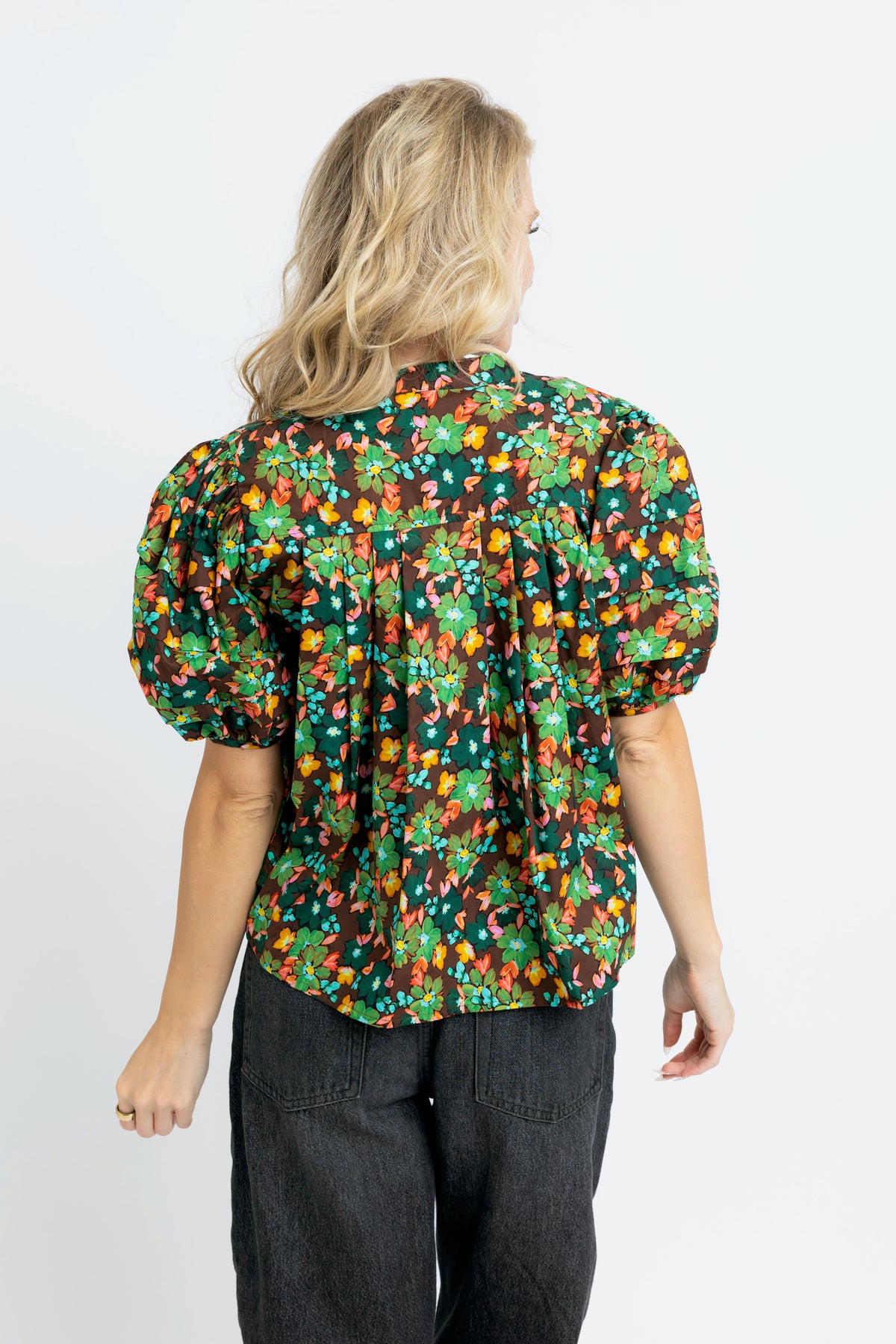 BROWN FLORAL PLEAT TOP