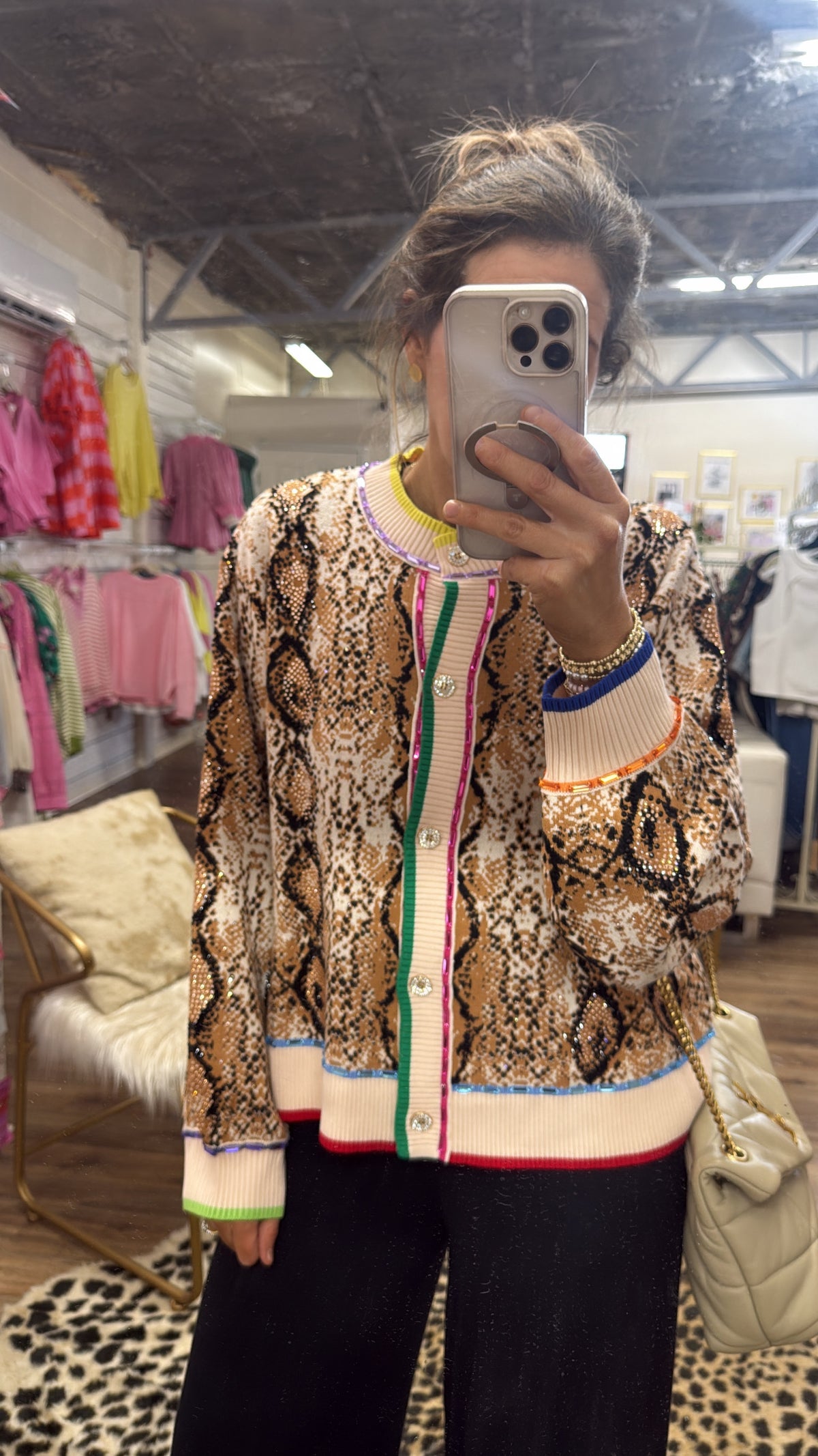 RAINBOW SNAKE BUTTON CARDIGAN SWEATER