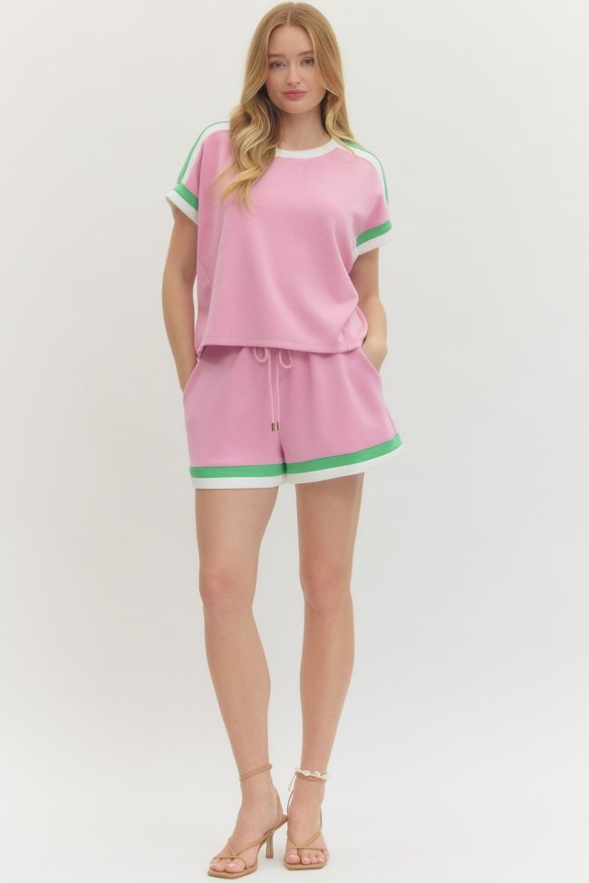 PINK AND GREEN WHITE STRIPE HEM SET