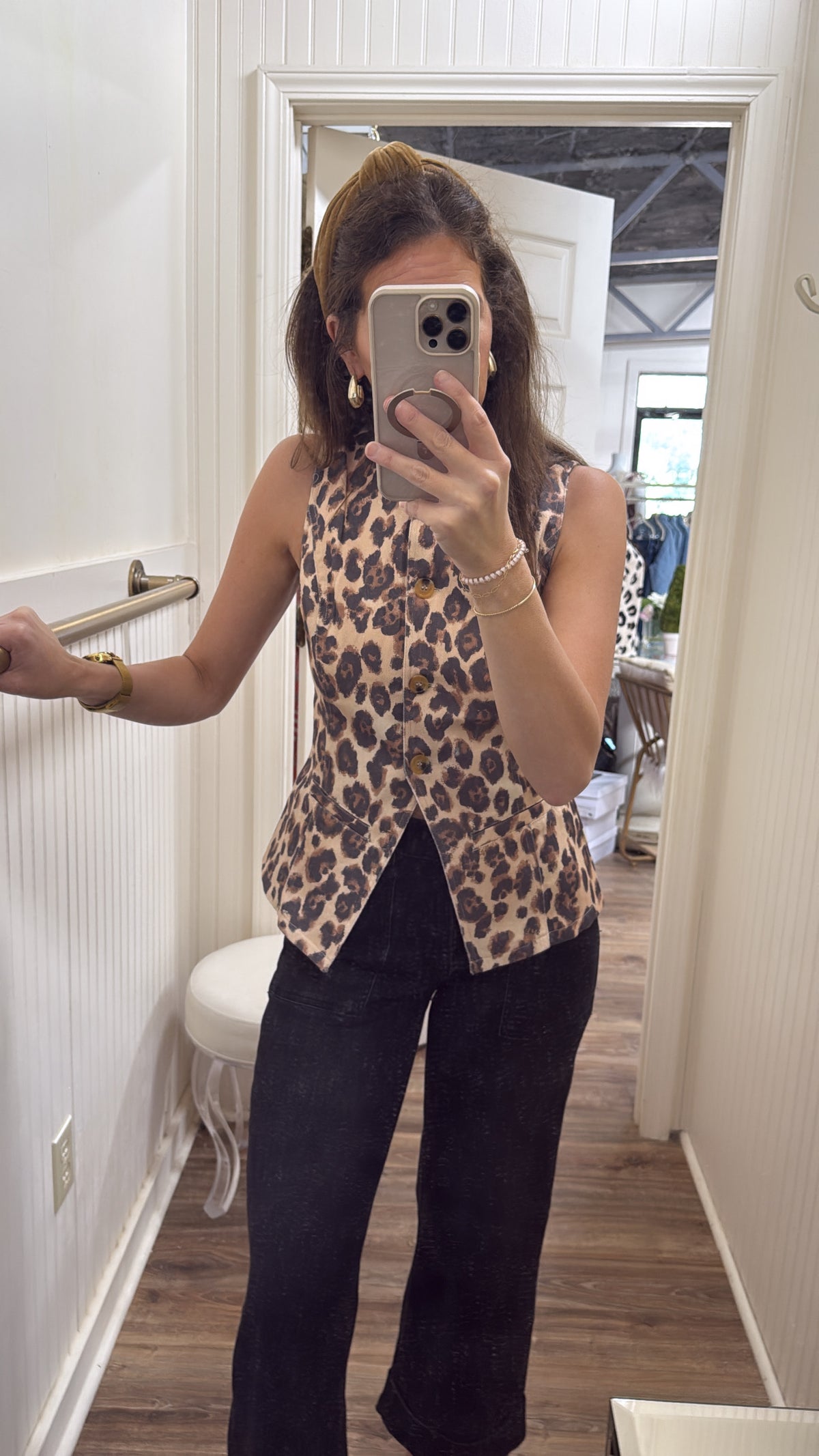 LEOPARD DENIM VEST TOP