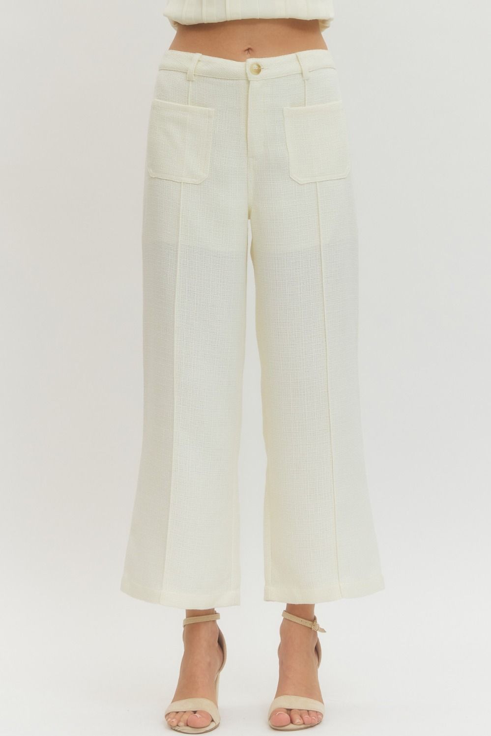 IVORY WIDE LEG PATCH POCKET PANT