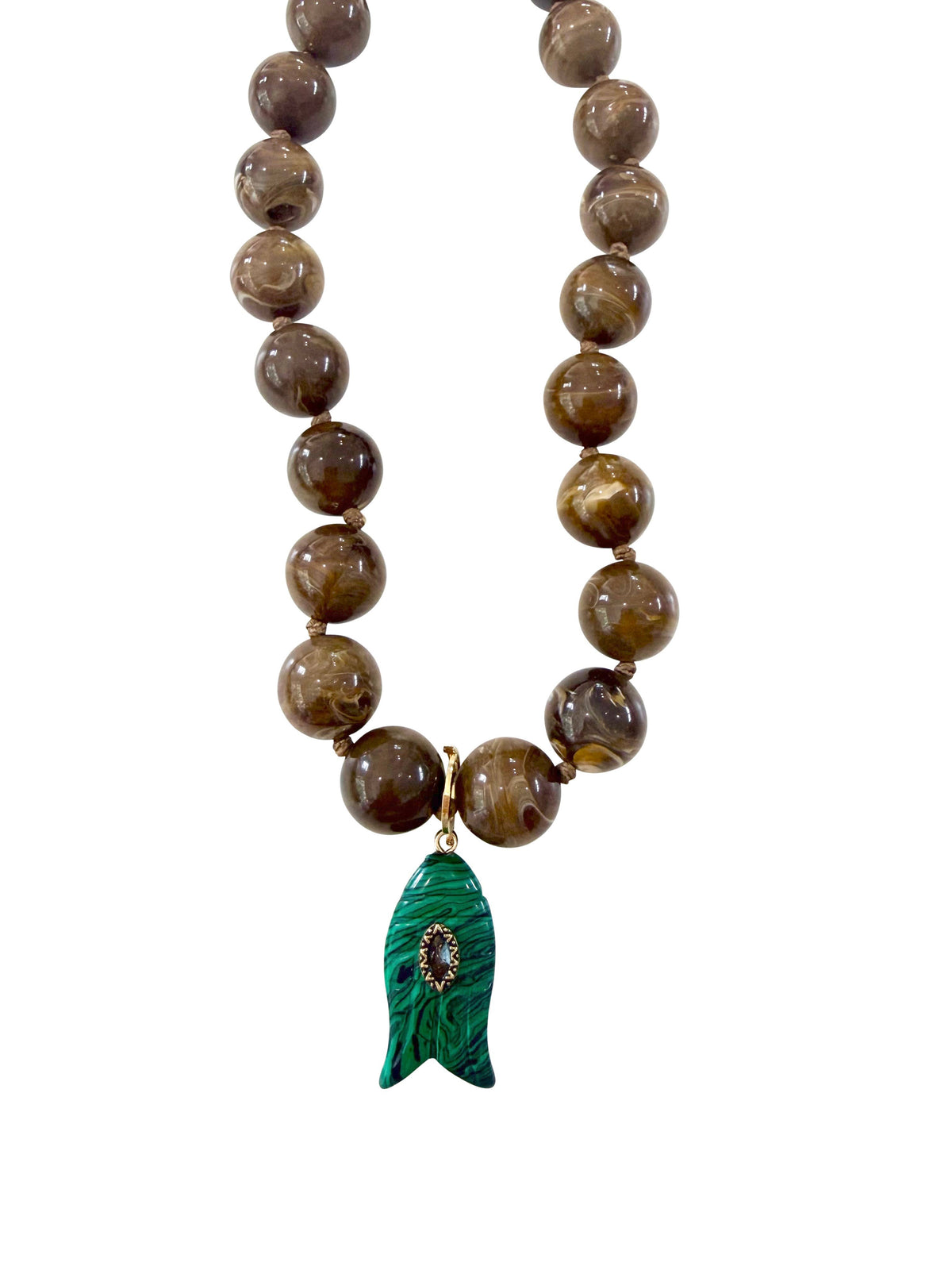 Kiawah Beaded Fish Charm Necklace- Brown