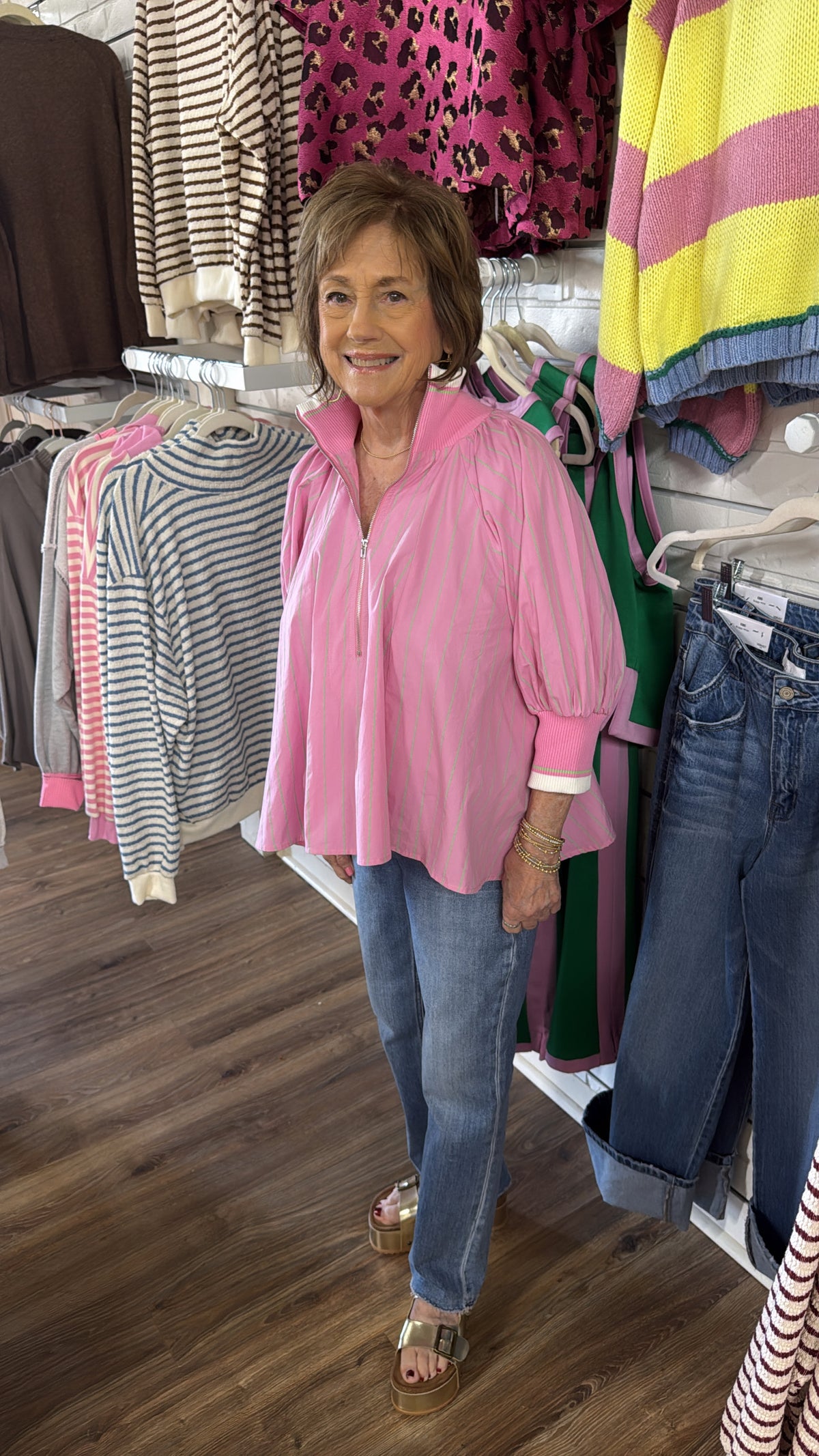 PINK MOCK NECK PUFF SLV TOP