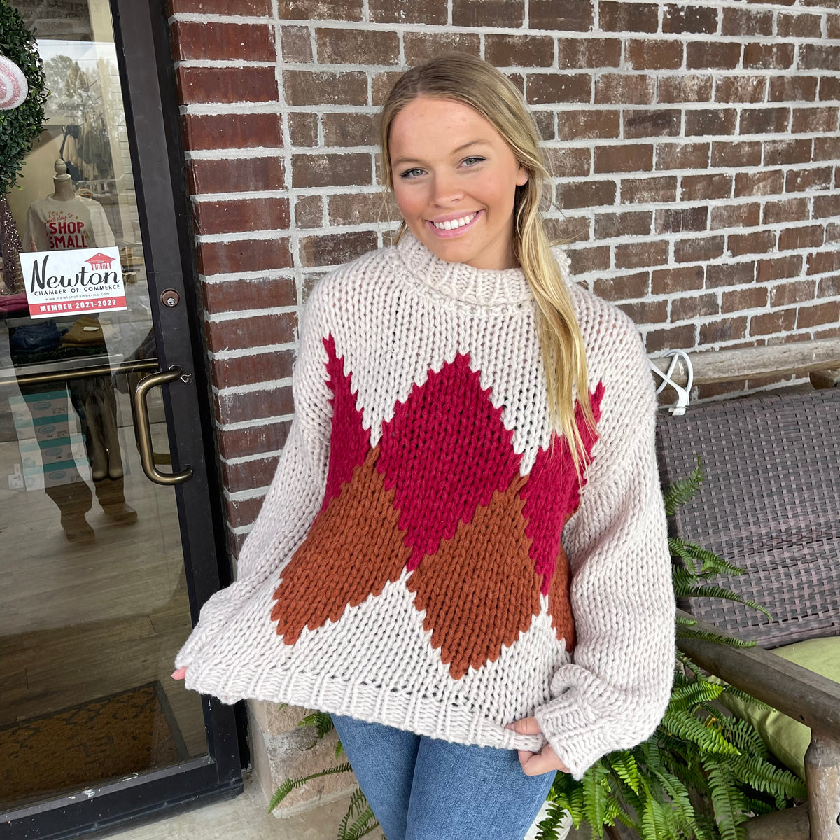 RUBY HIGH NECK GEOMETRIC SWEATER