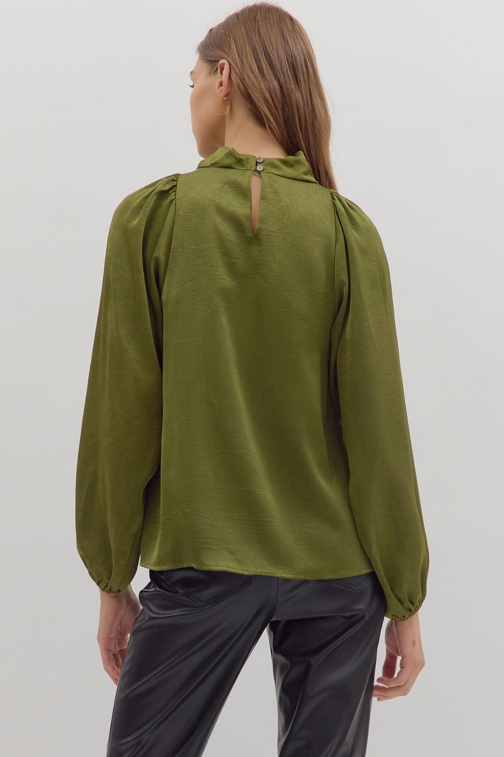 OLIVE DRAPED MOCK NECK TOP