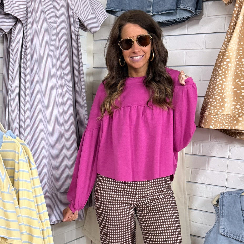 BERRY LONG SLV PULLOVER TOP