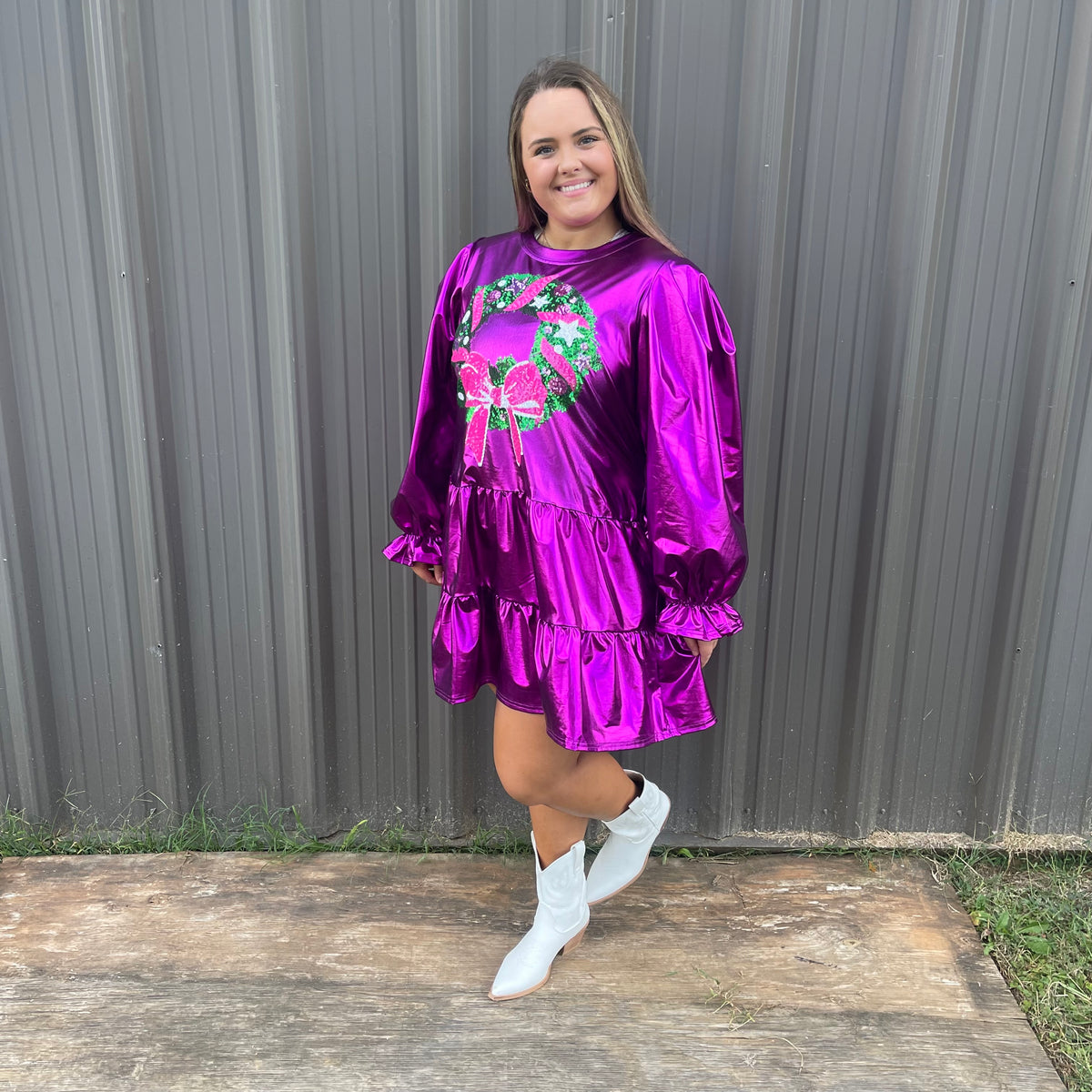 MAGENTA FOIL SEQUIN WREATH DRESS