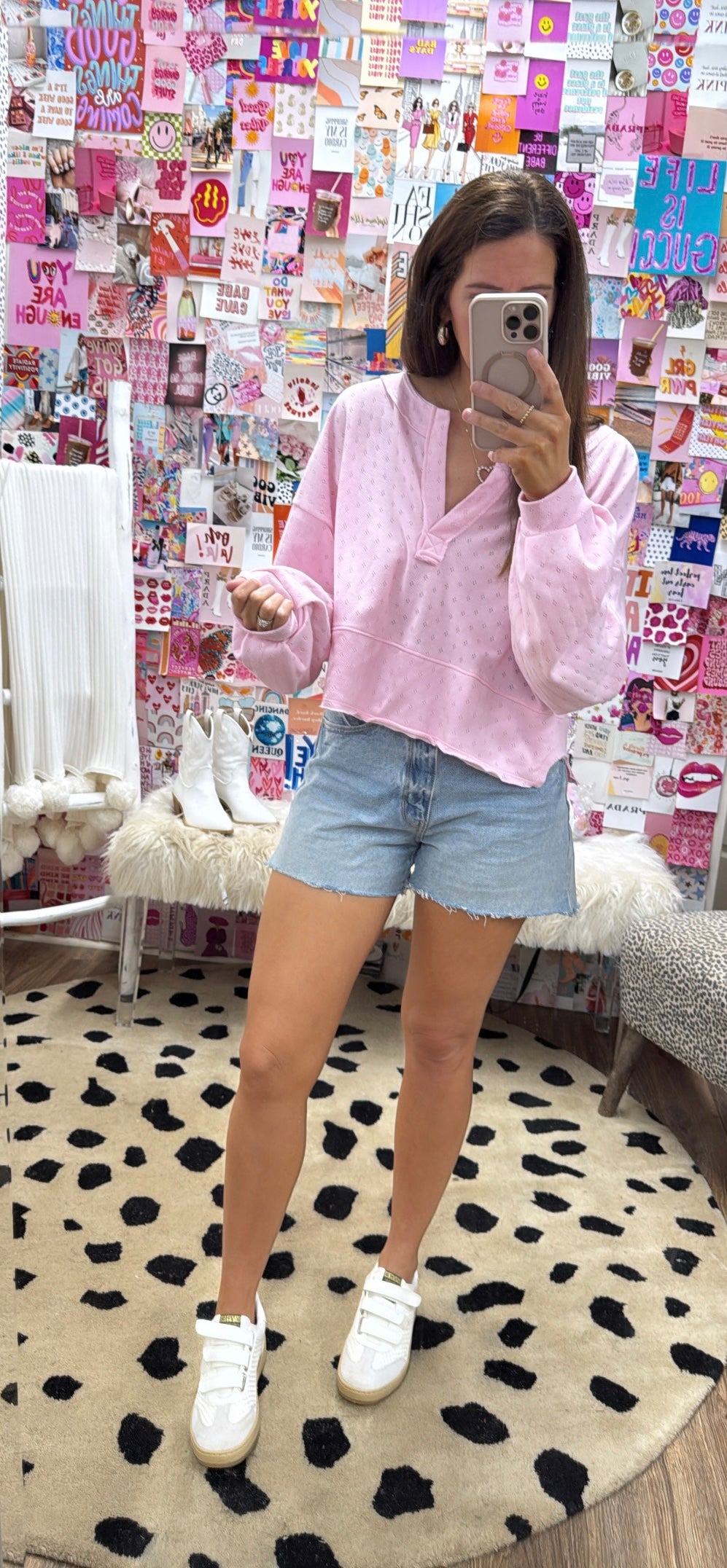 PINK PLACKET VNECK TOP