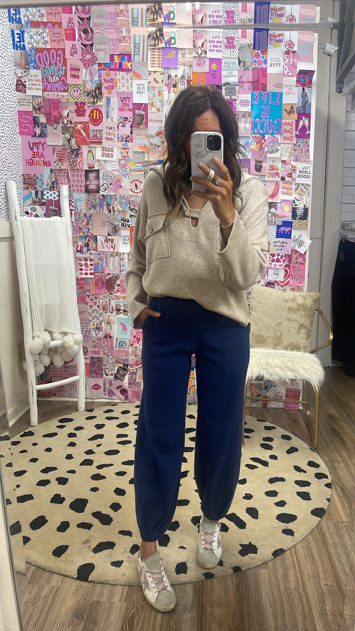 OATMEAL FLEECE COLLAR TOP