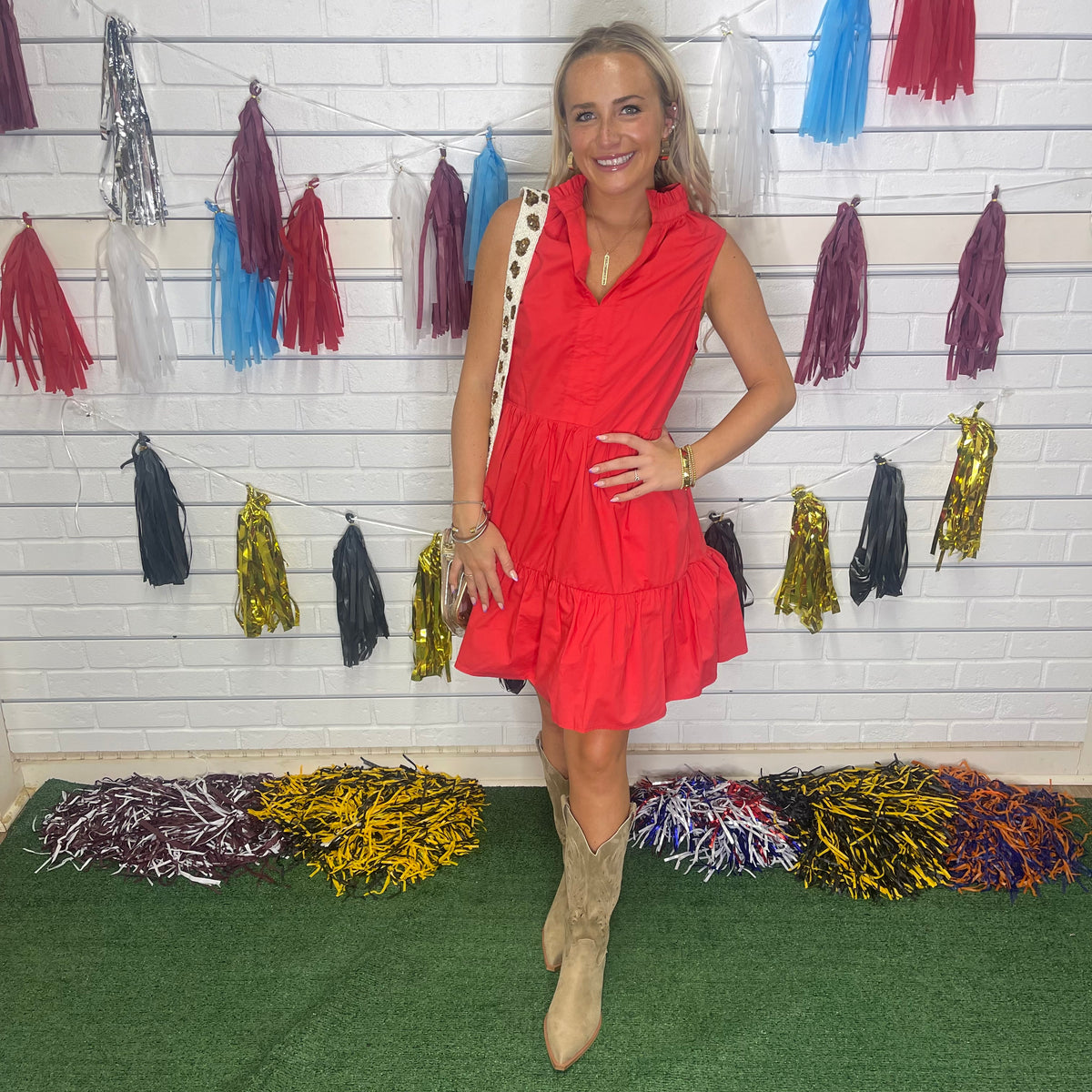 RED POPLIN TIER DRESS