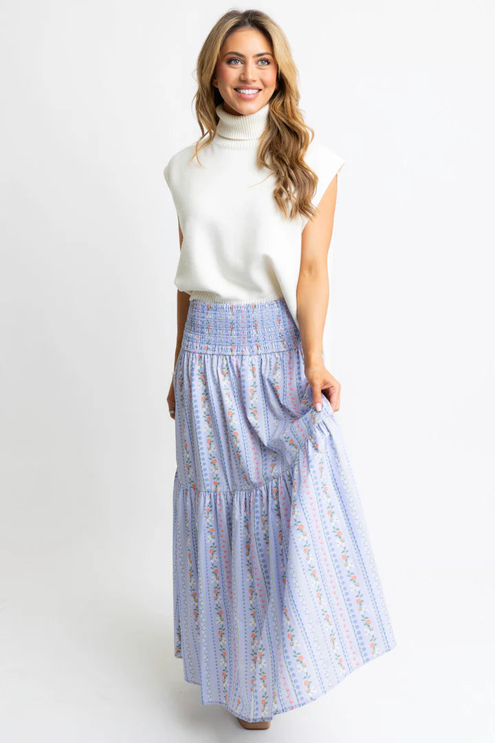 PERIWINKLE FLORAL VINE MAXI SKIRT