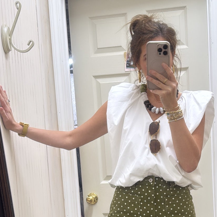 WHITE BUBBLE POPLIN TOP
