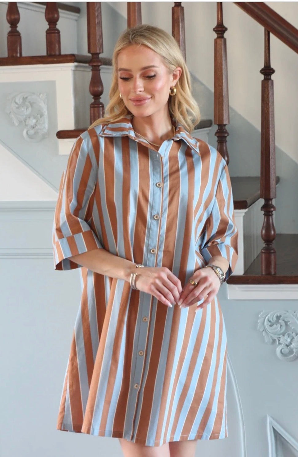 BLUE STRIPE SHIRT DRESS