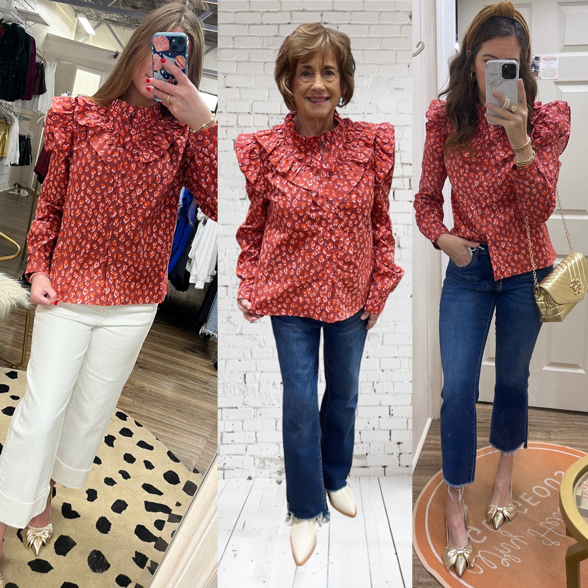 LEOPARD RUFFLE POPLIN TOP