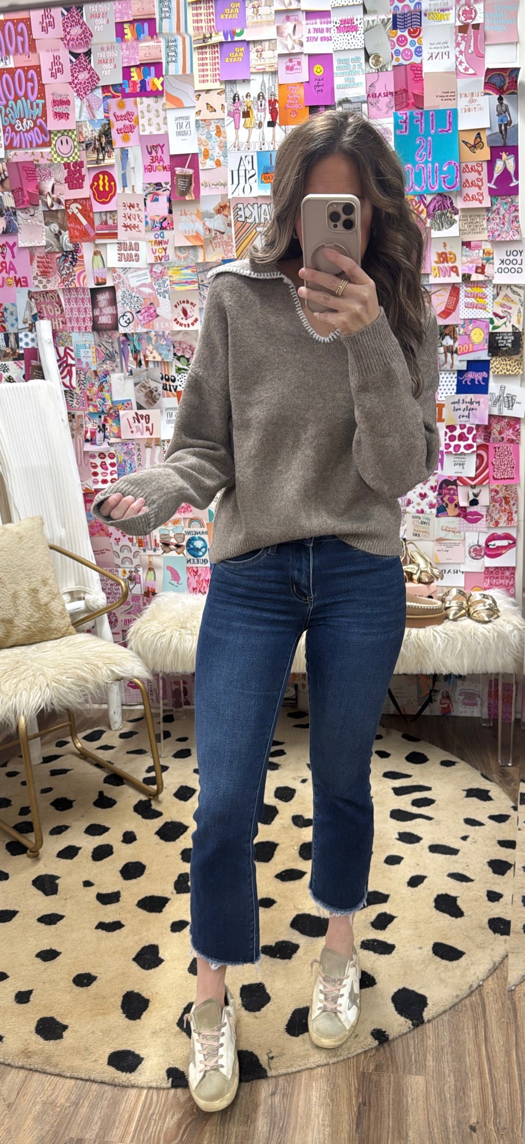 GRANNY V NECK TURTLENECK SWEATER TOP