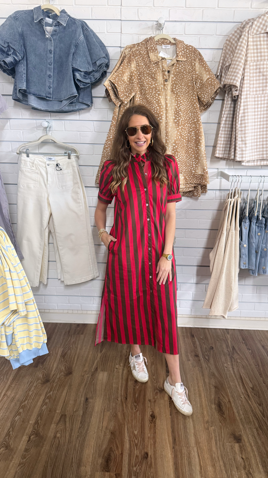 RED BROWN STRIPE MIDI