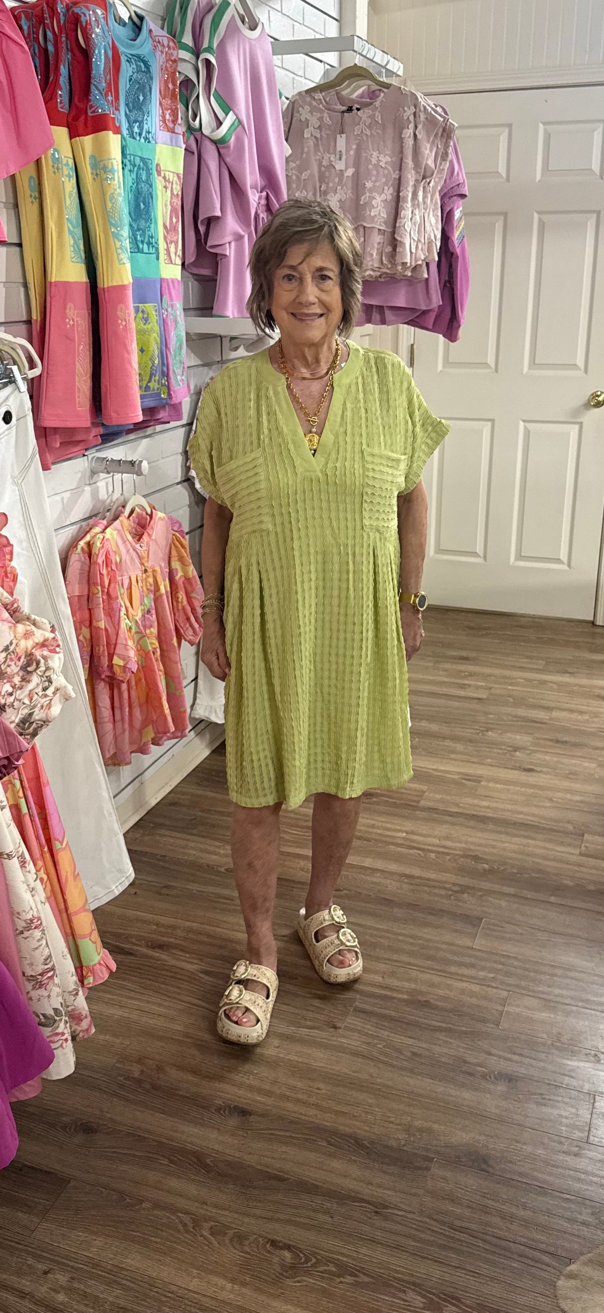 TEXTURE PLEATED POCKET DRESS