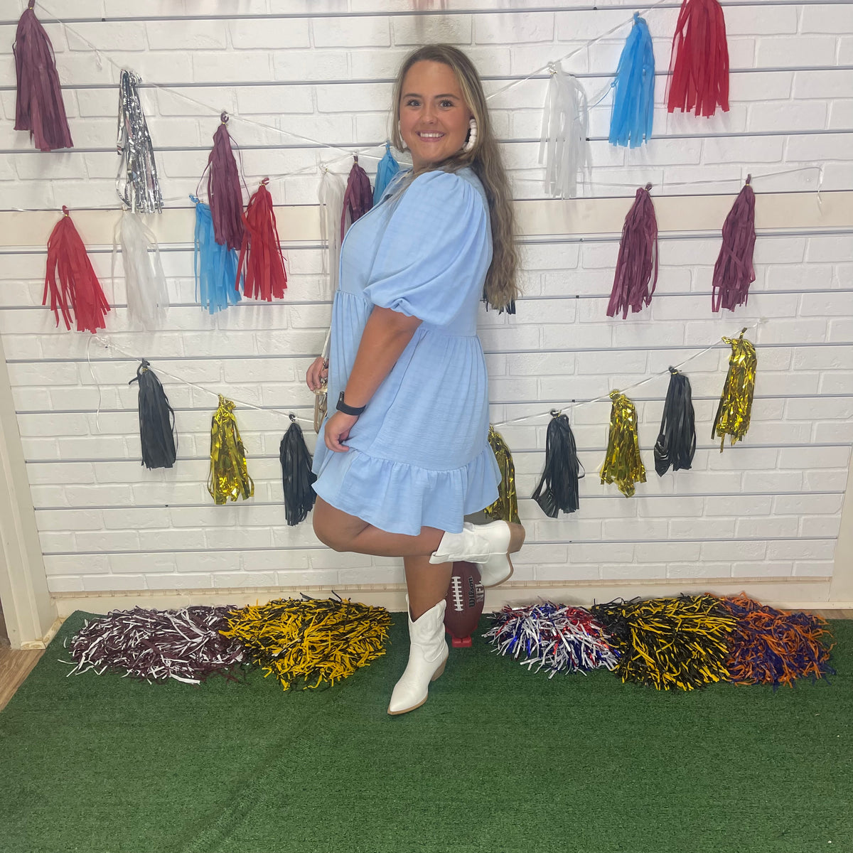 SKY BLUE TIER BUTTON DRESS