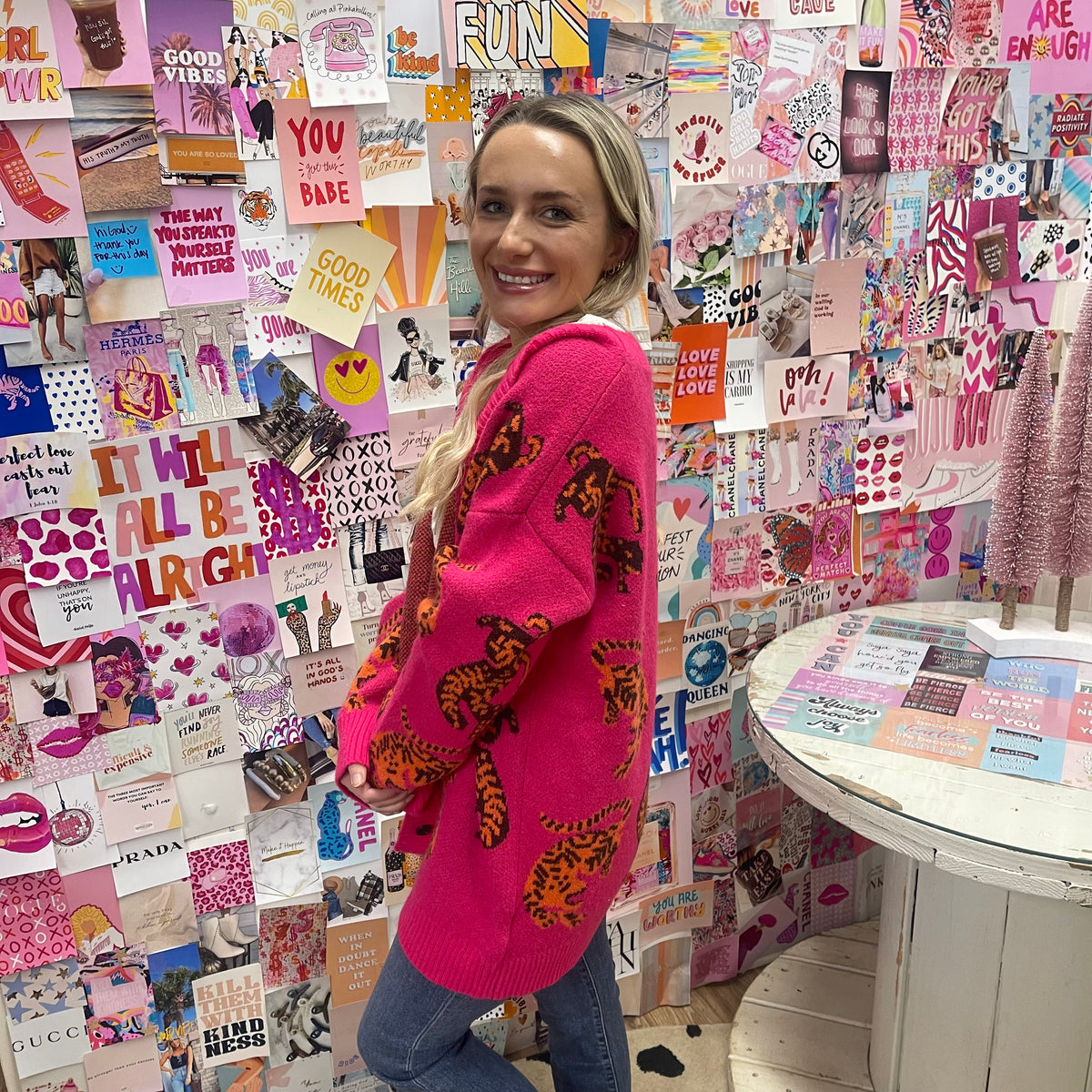 HOT PINK ANIMAL PRINT CARDIGAN