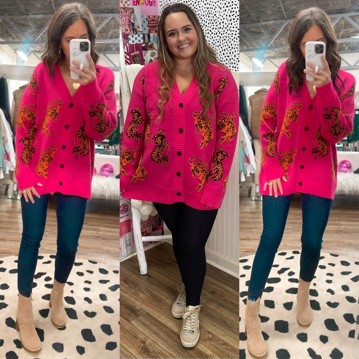 HOT PINK ANIMAL PRINT CARDIGAN