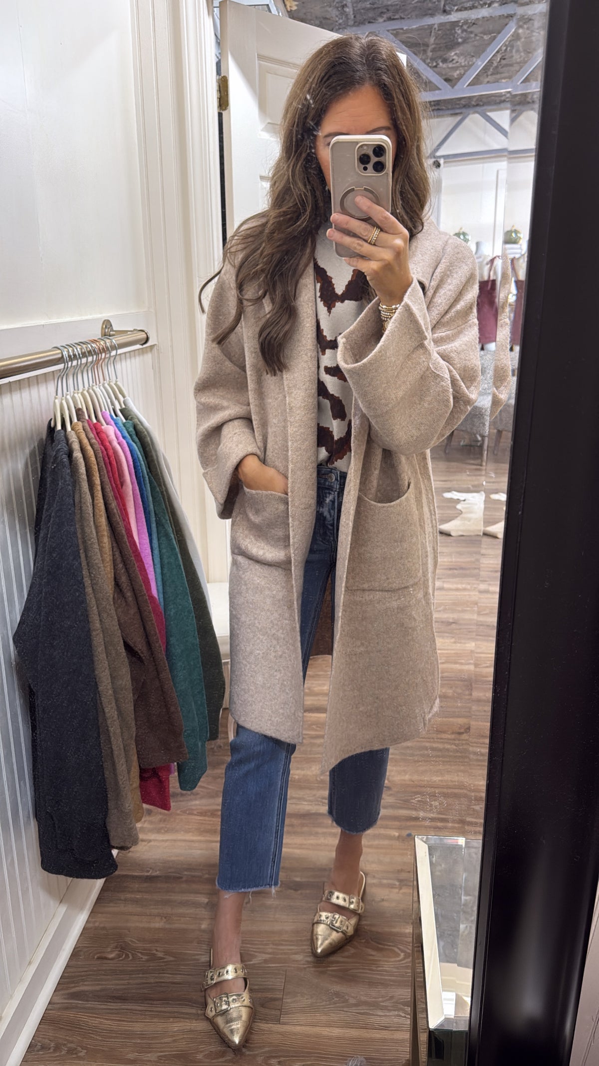 TAUPE LAPEL COATIGAN SWEATER