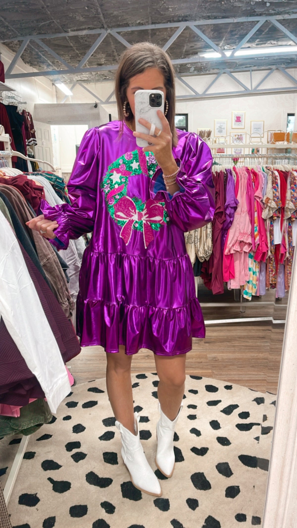 MAGENTA FOIL SEQUIN WREATH DRESS