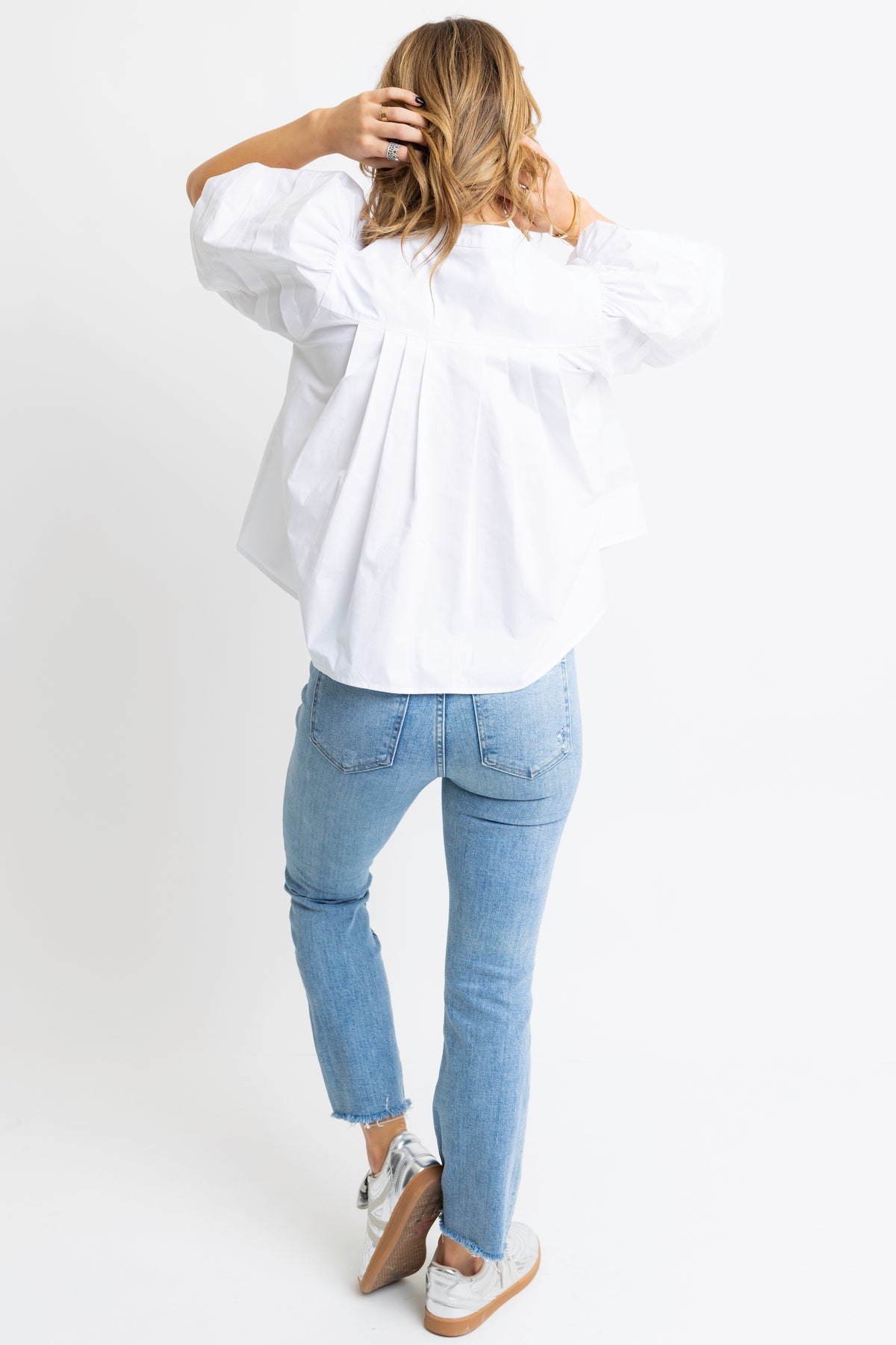 WHITE PLEATED POPLIN TOP
