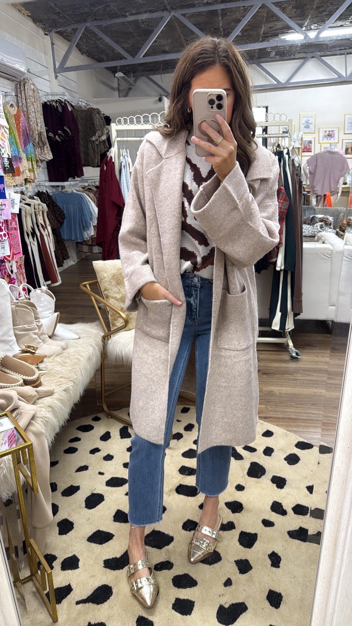 TAUPE LAPEL COATIGAN SWEATER