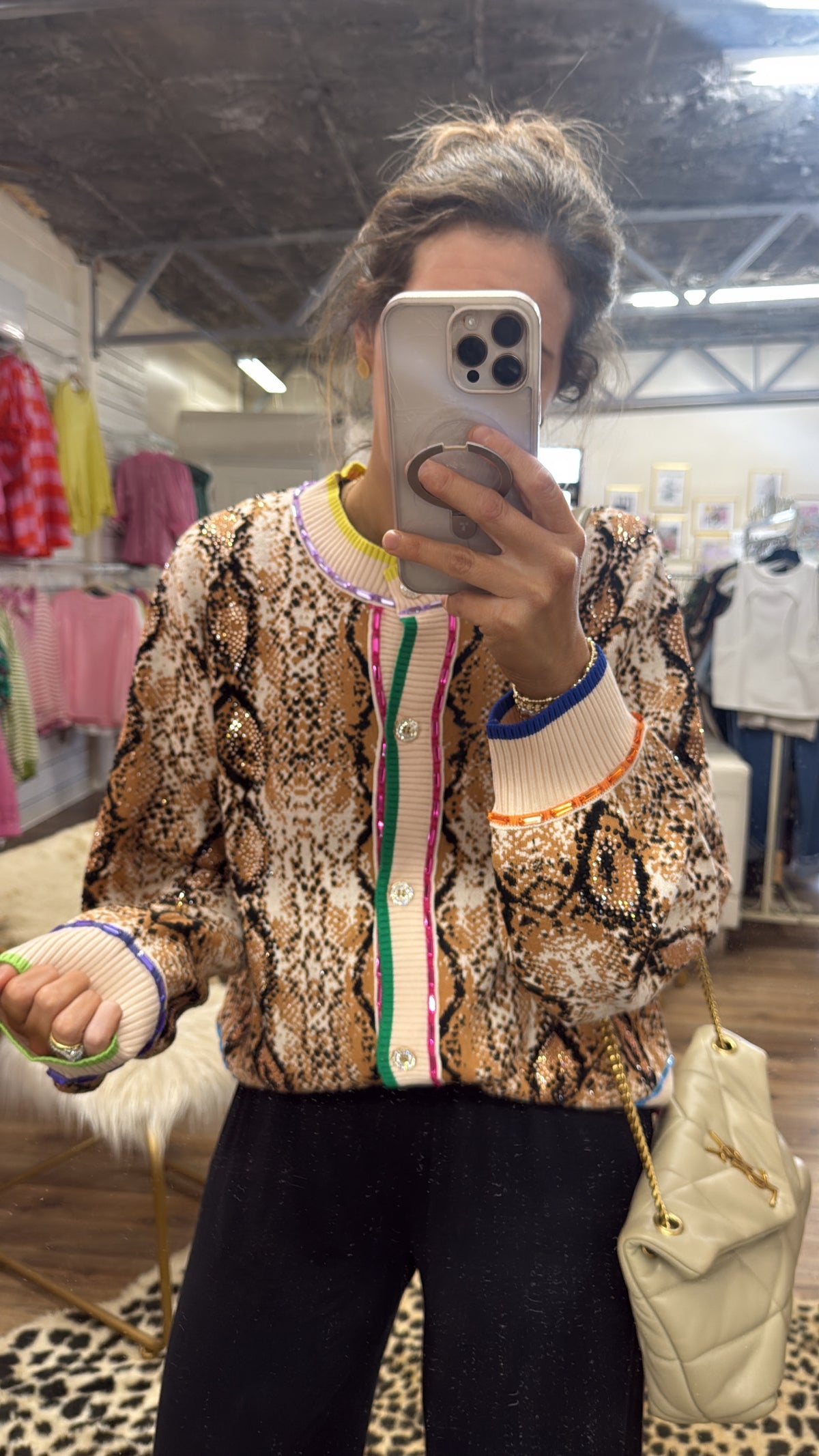 RAINBOW SNAKE BUTTON CARDIGAN SWEATER