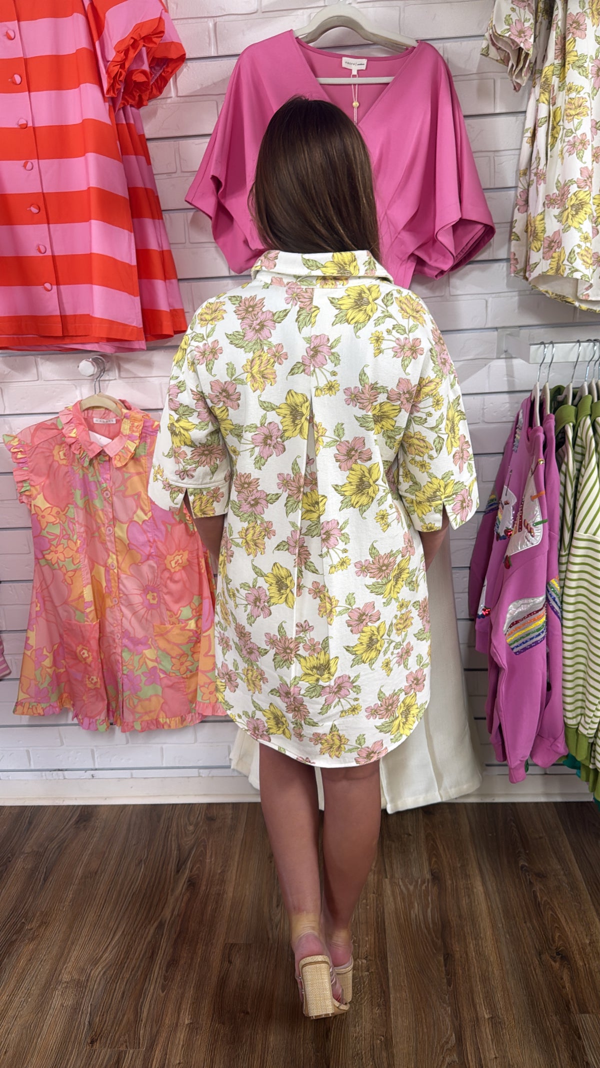 PINK & YELLOW FLORAL SHIRT DRESS