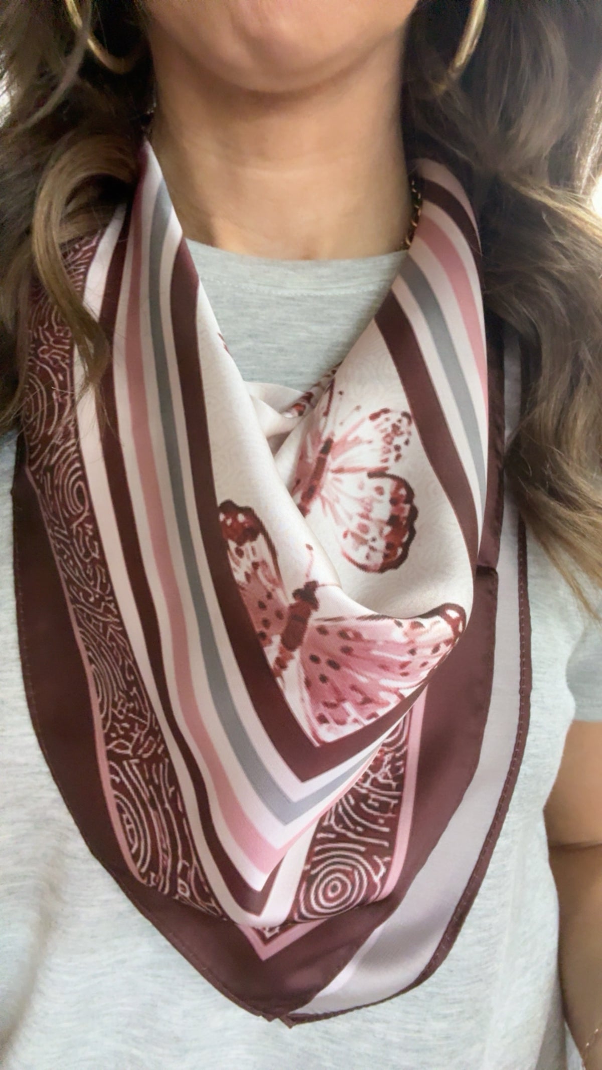 MAROON & WHITE BUTTERFLY BANDANA SCARF