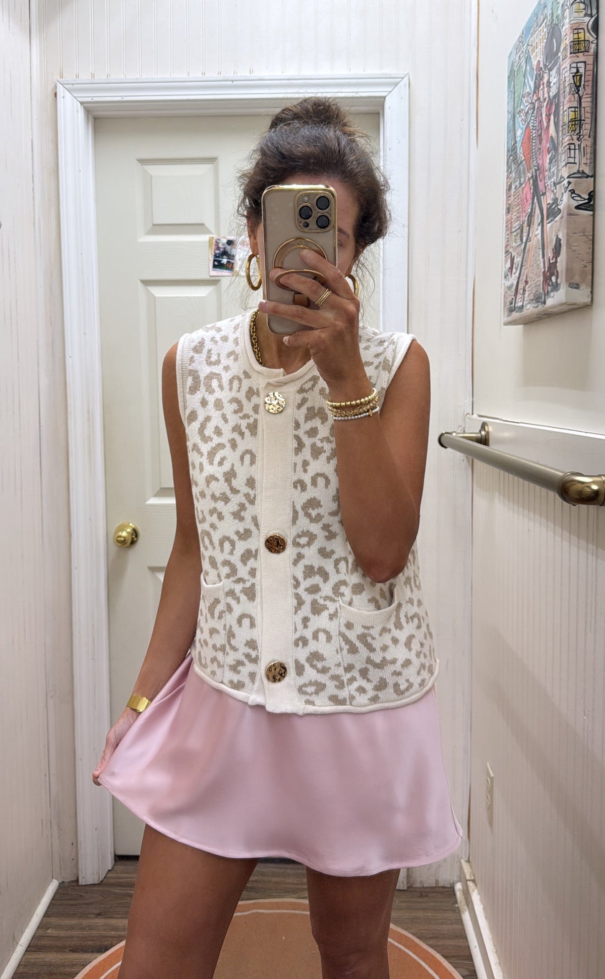 CREAM LEOPARD SWEATER VEST