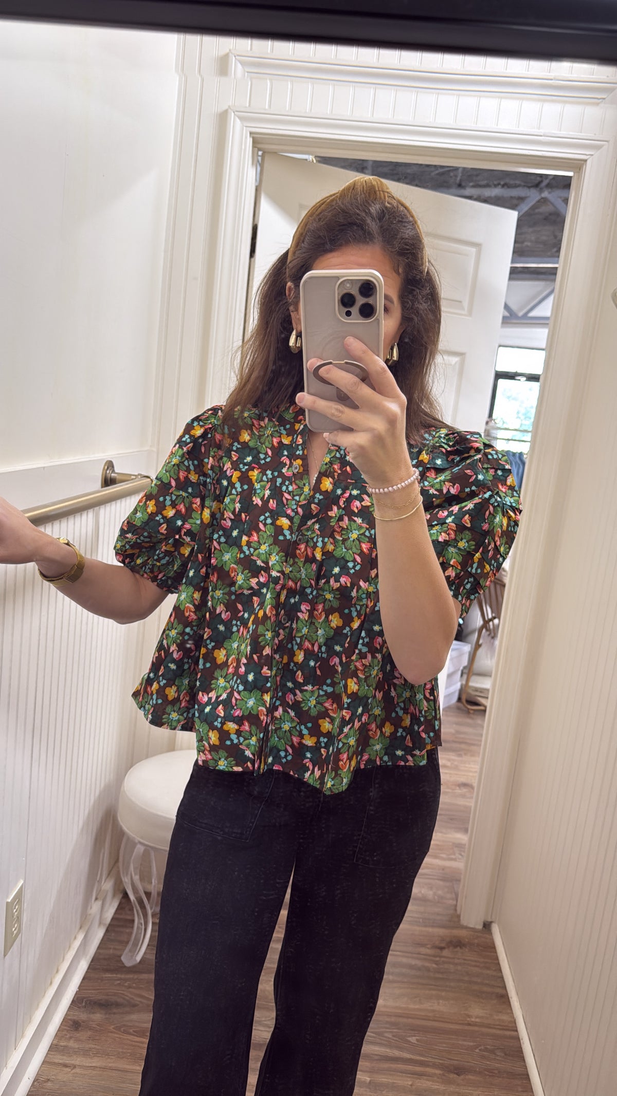 BROWN FLORAL PLEAT TOP