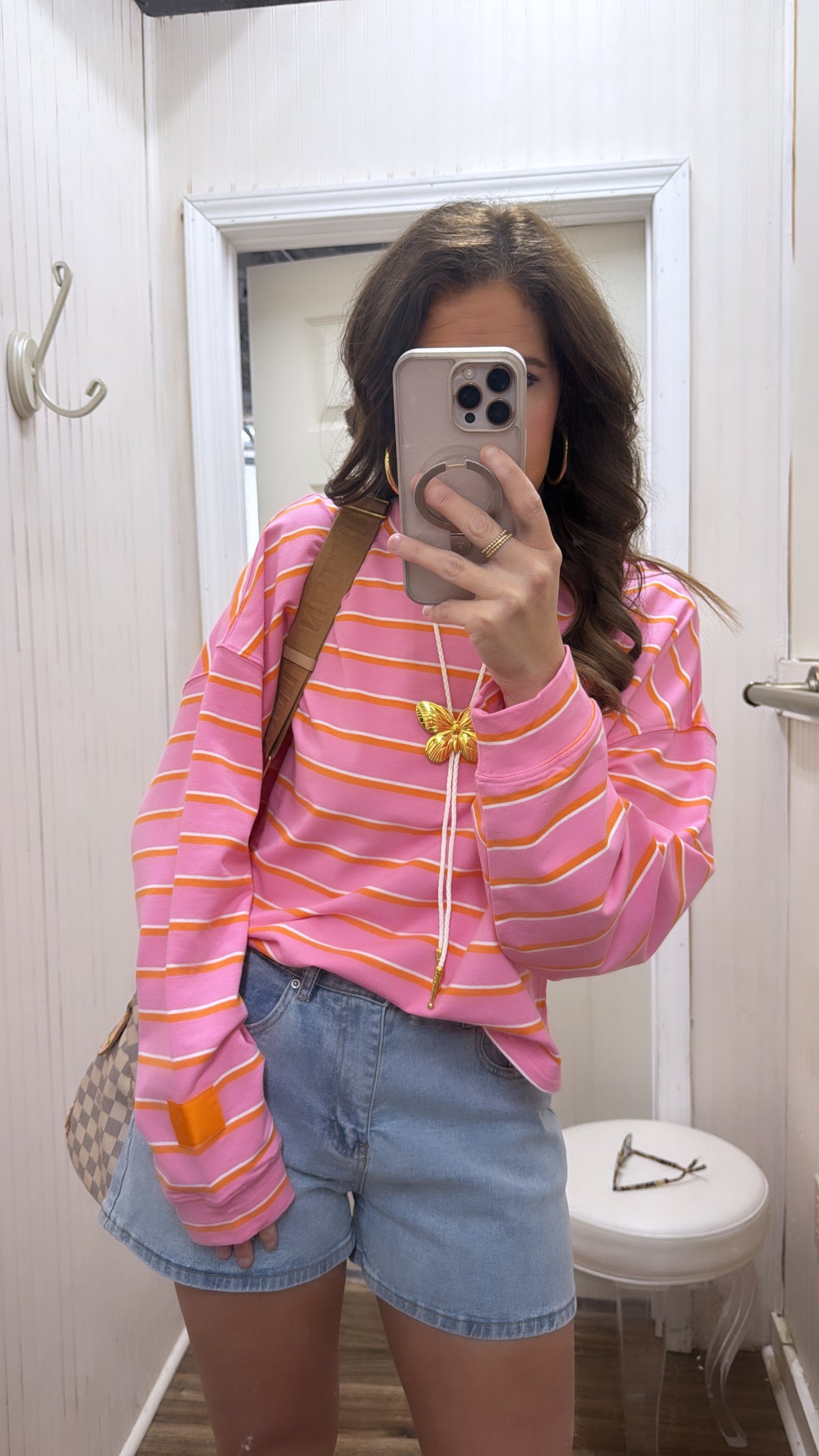 PINK ORANGE STRIPED LOUNGE TOP