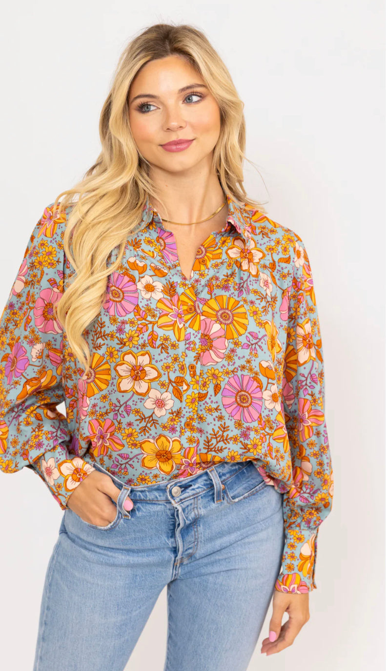 FLORAL VINTAGE RUFFLE COLLAR TOP