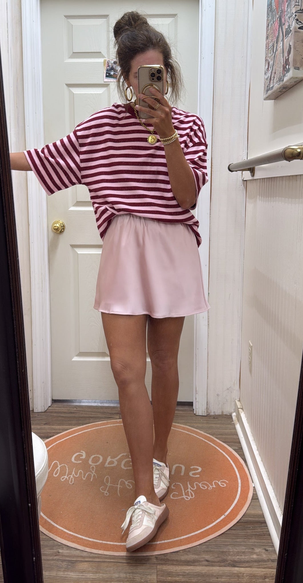 BURGUNDY PINK STRIPE KNIT TOP