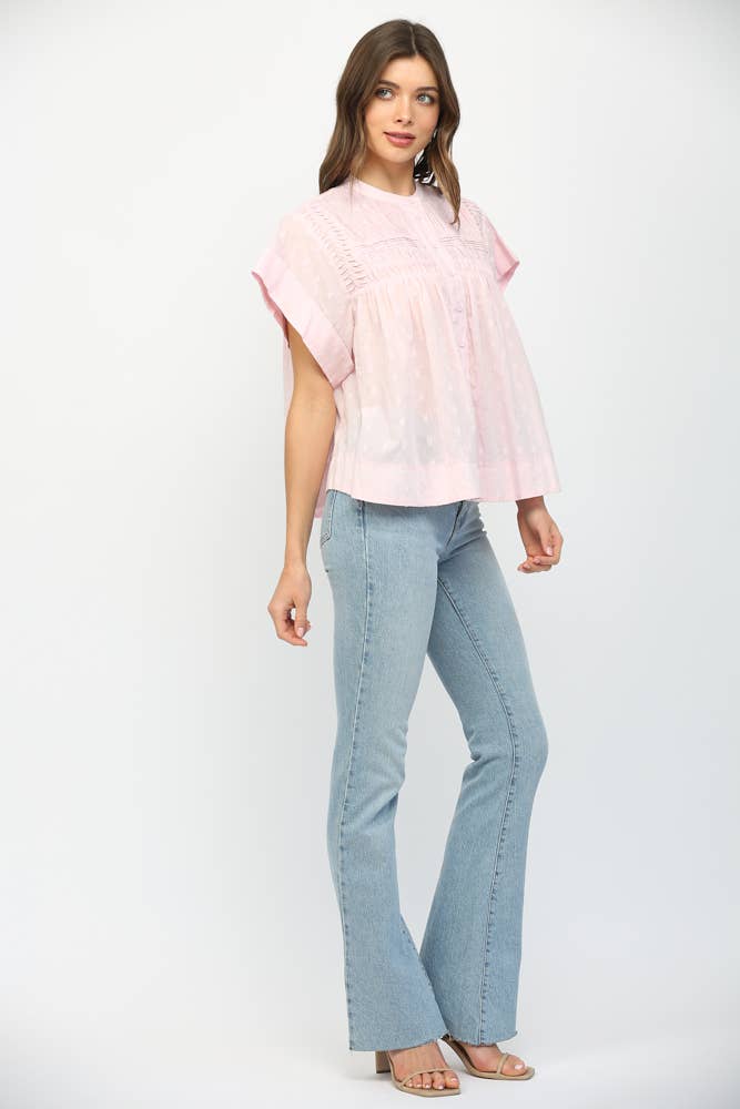 BLUSH RUFFLED BUTTON UP TOP