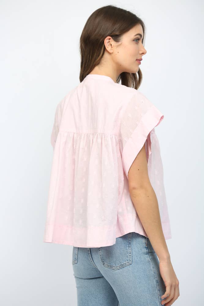 BLUSH RUFFLED BUTTON UP TOP