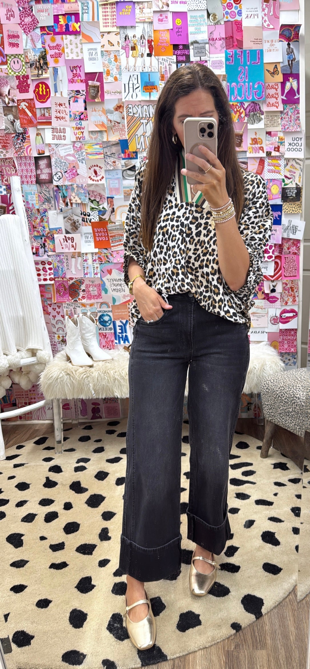 CAMEL LEOPARD ELASTIC SLV TOP
