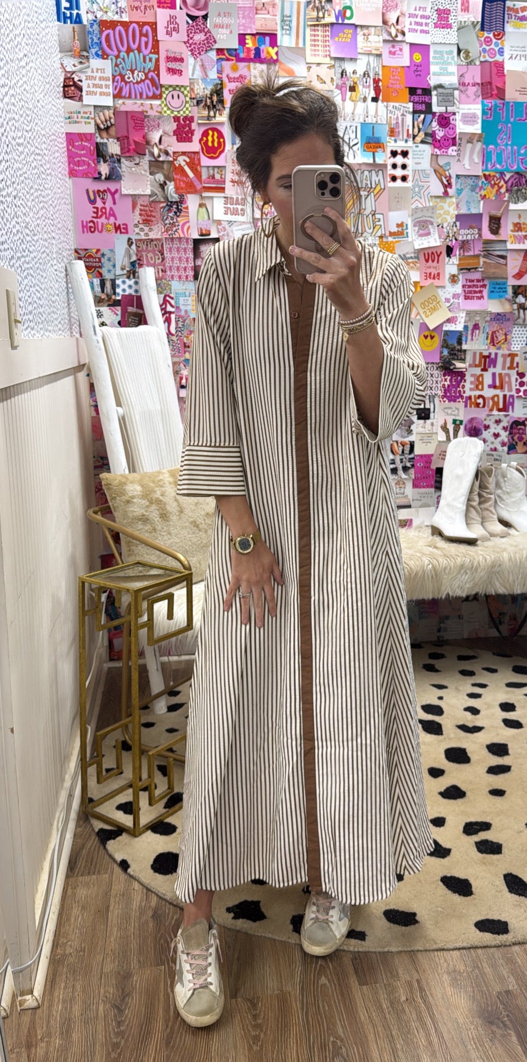 MOCHA STRIPED 3/4 SLV MIDI