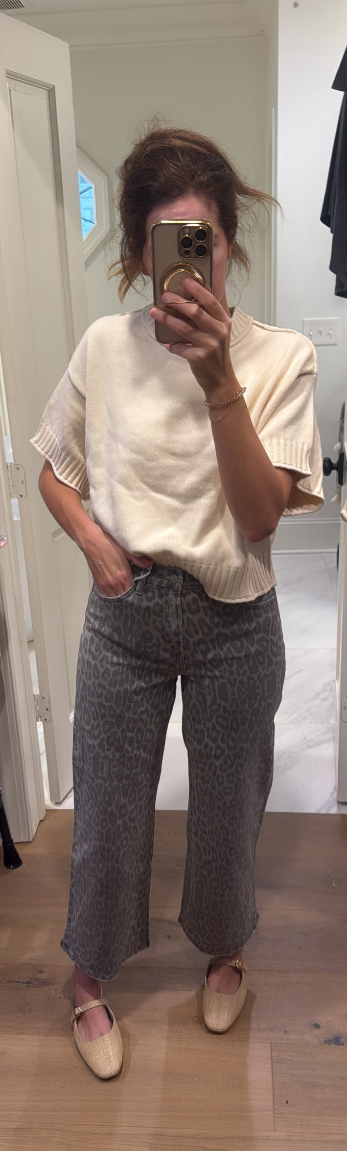 GREY LEOPARD CROP DENIM
