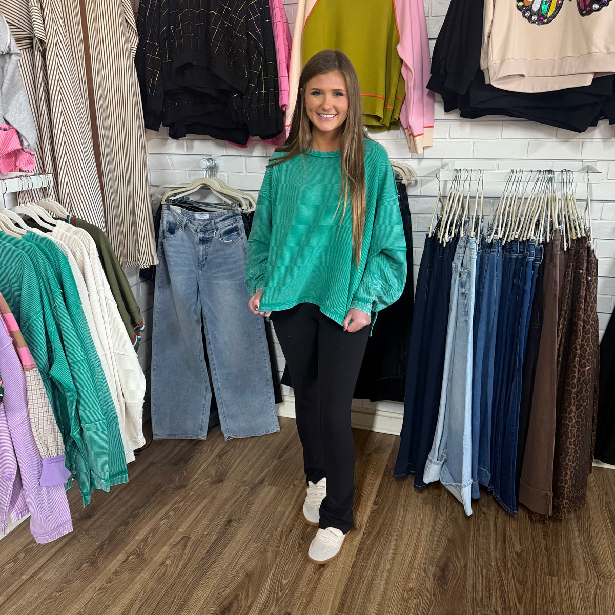 GREEN ACID WASHED RIBBED TOP