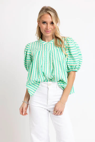 GREEN SEERSUCKER STIPE PLEATTOP